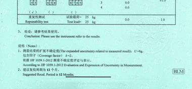 电子秤CNAS校准证书结果页展示3