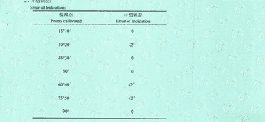 游标万能角度尺CNAS校准证书结果页展示2